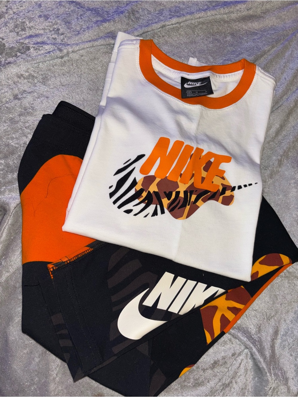 Nike Black, White & Orange Graphic Logo Tee